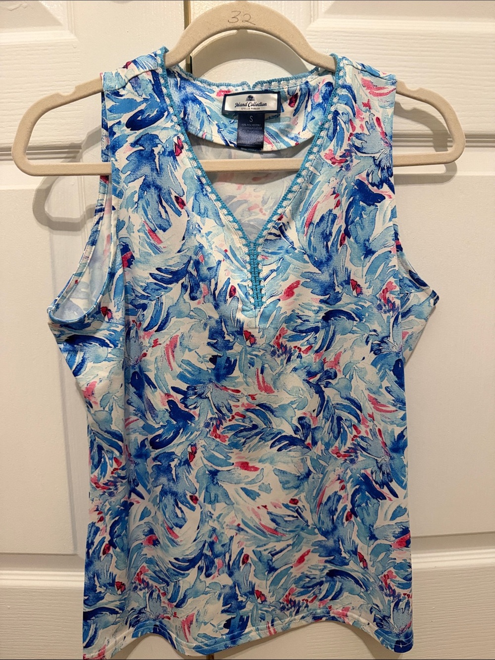 Blue & Pink Brushstroke V-Neck Tank
